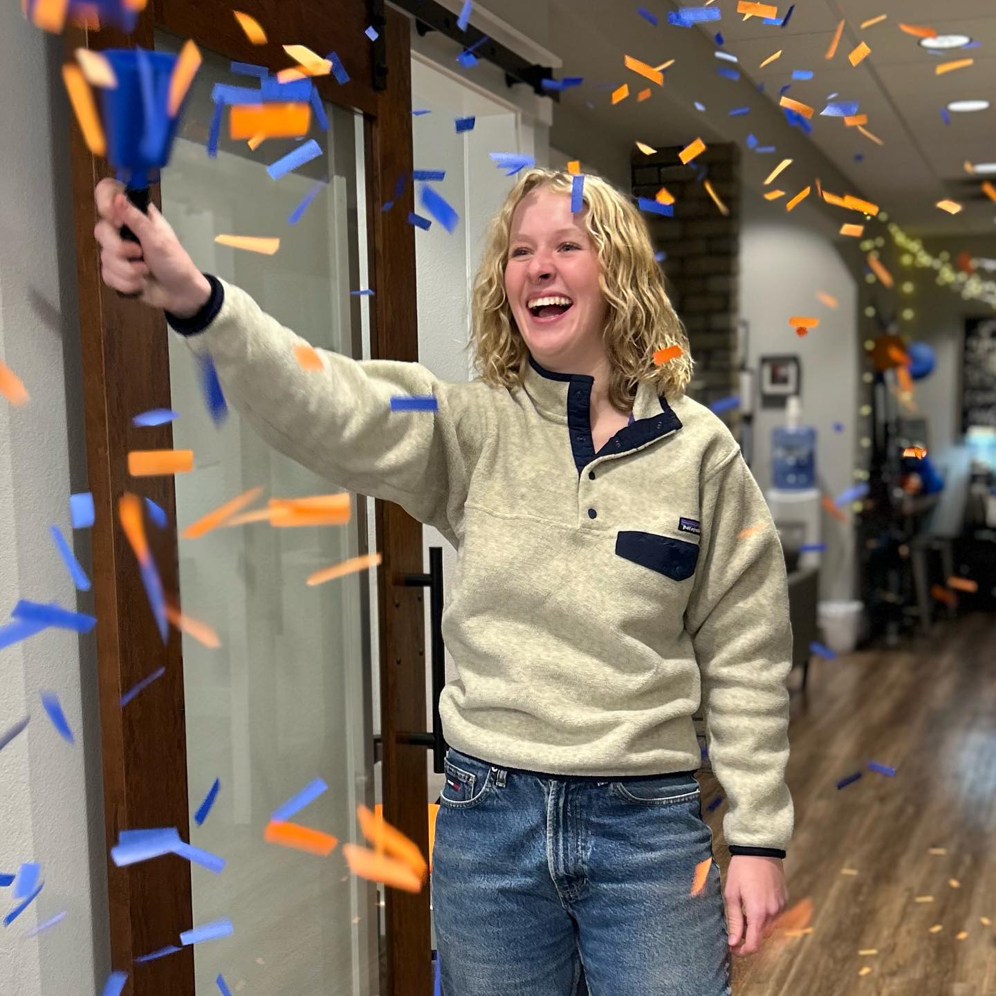 Patient getting celebrating with braces off
